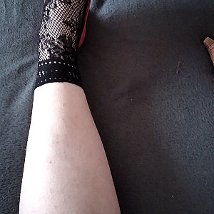 Pink heels and black ankle socks gallery image