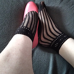 Pink heels and black ankle socks gallery image