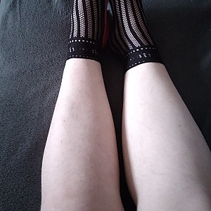 Pink heels and black ankle socks gallery image