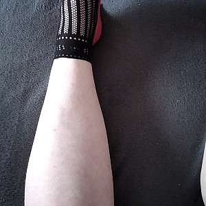 Pink heels and black ankle socks gallery image