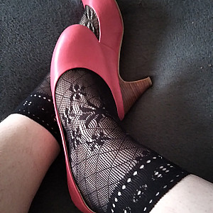 Pink heels and black ankle socks gallery image