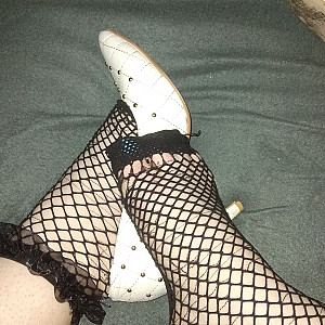 white high heels and black netsocks gallery image