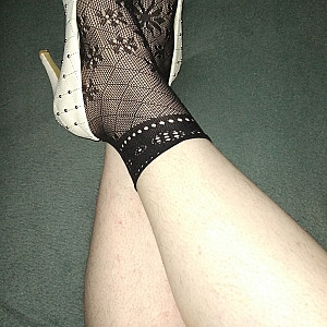 White high heels and black ankle socks. gallery image