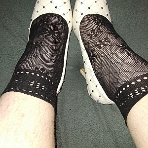 White high heels and black ankle socks. gallery image