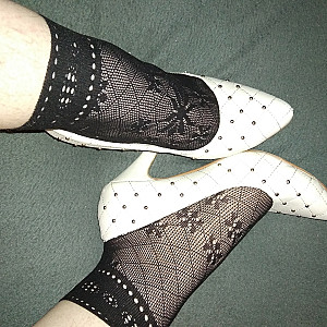 White high heels and black ankle socks. gallery image