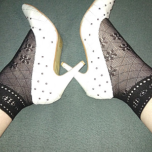 White high heels and black ankle socks. gallery image